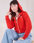 Cropped Zip Hoodie - Mustang Red