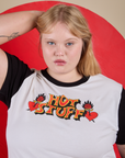 Front close up of Vintage Tee in Hot Stuff on Juliet