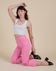 Work Pants in Bubblegum Pink and Cropped Tank in Vintage Tee White on Alex