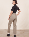 Work Pants in Khaki Grey back view on Soraya wearing black 1/2 Sleeve Turtleneck