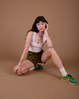 Classic Work Shorts in Surplus Green and Cropped Tank in Vintage Off White on Alex