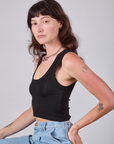 Cropped Tank Top in Basic Black side view on Alex