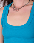 Cropped Tank Top in Hawaiian Blue front close up on Alex