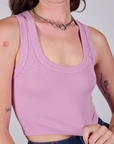 Cropped Tank Top in Lilac front close up on Alex