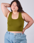 Cropped Tank Top in Olive Green on Ashley