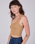 Cropped Tank Top in Tan side view on Alex