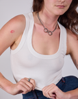 Front close up of Cropped Tank Top in Vintage Tee White on Alex