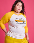 Taxi Raglan Tee in Toronto angled front view on Ashley