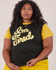 Morgan is 5’5’” and wearing L Anniversary Tee in I’m Tired