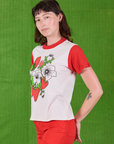Anniversary Tee in Strawbaby angled front view on Alex
