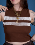 Painted Muscle Tee in Fudgesicle Brown close up on Sydney