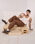 Checker Trousers in Brown & Black and Tank Top in vintage tee off-white on Jesse