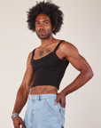 Cropped Cami in Basic Black angled front view on Jerrod