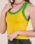 Colorblock Cropped Tank in Golden Yellow close up on Alex