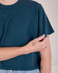 Cropped Burly Tee in Lagoon front close up on Quinn