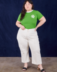 Ashley is wearing Luck Tee tucked into vintage tee off-white petite Western pants