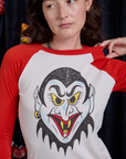Raglan Tee in Dracula front close up on Alex
