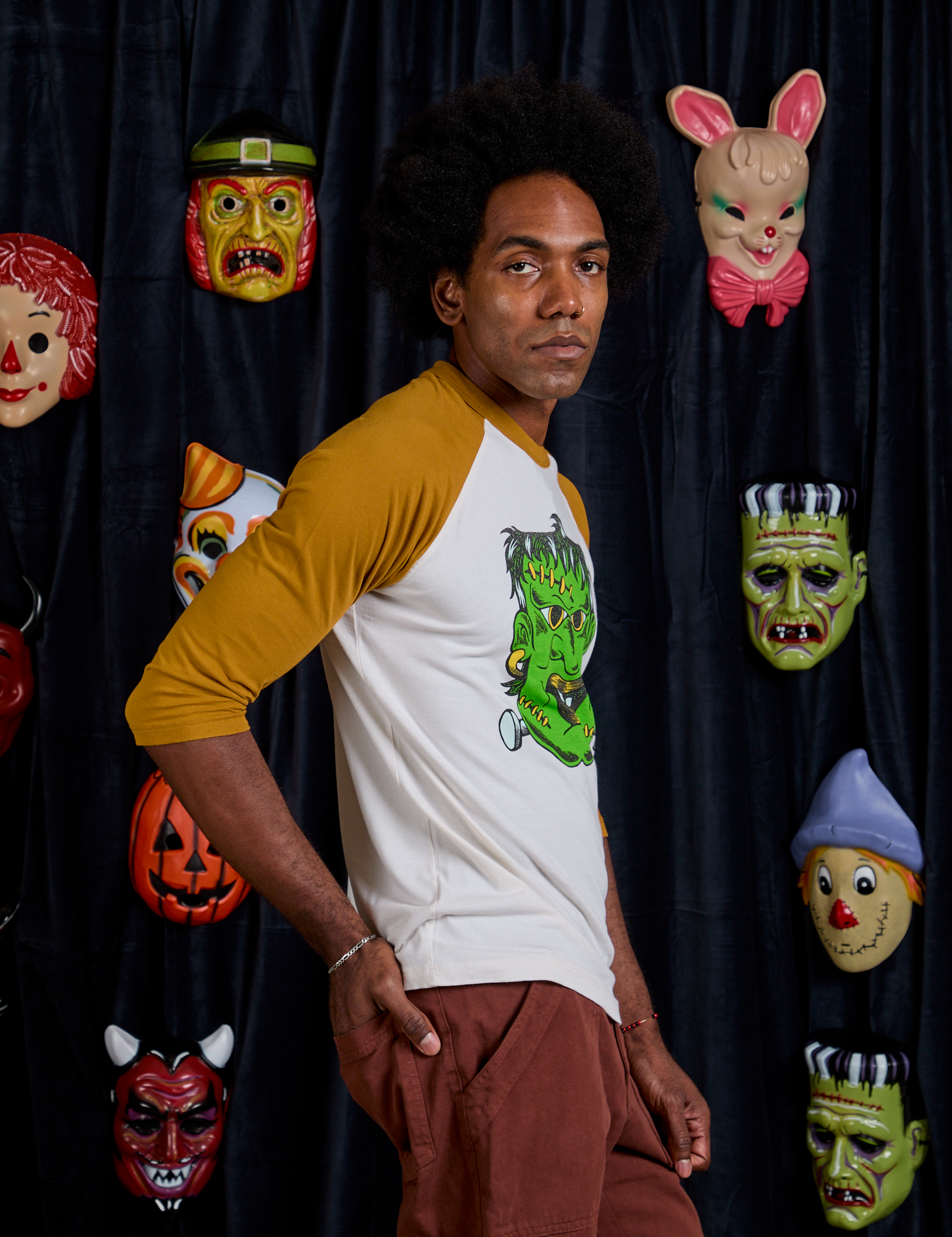 Raglan Tee in Frankenstein side view on Jerrod