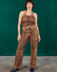 Tiara is wearing Leopard Work Pants and matching Halter Top