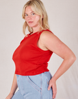 Muscle Tee in Mustang Red side view on Lish