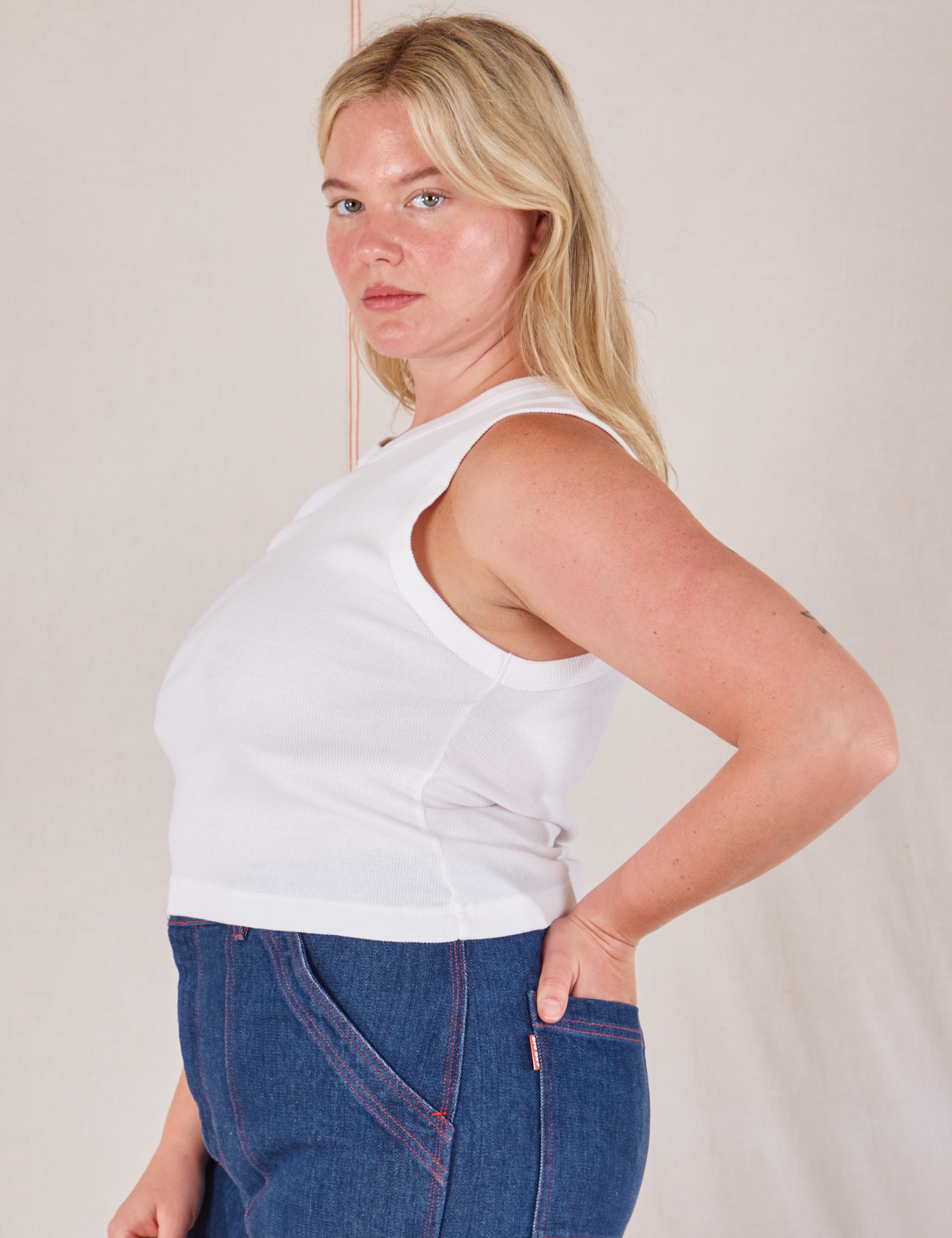 Muscle Tee in Vintage Tee Off-White side view on Lish