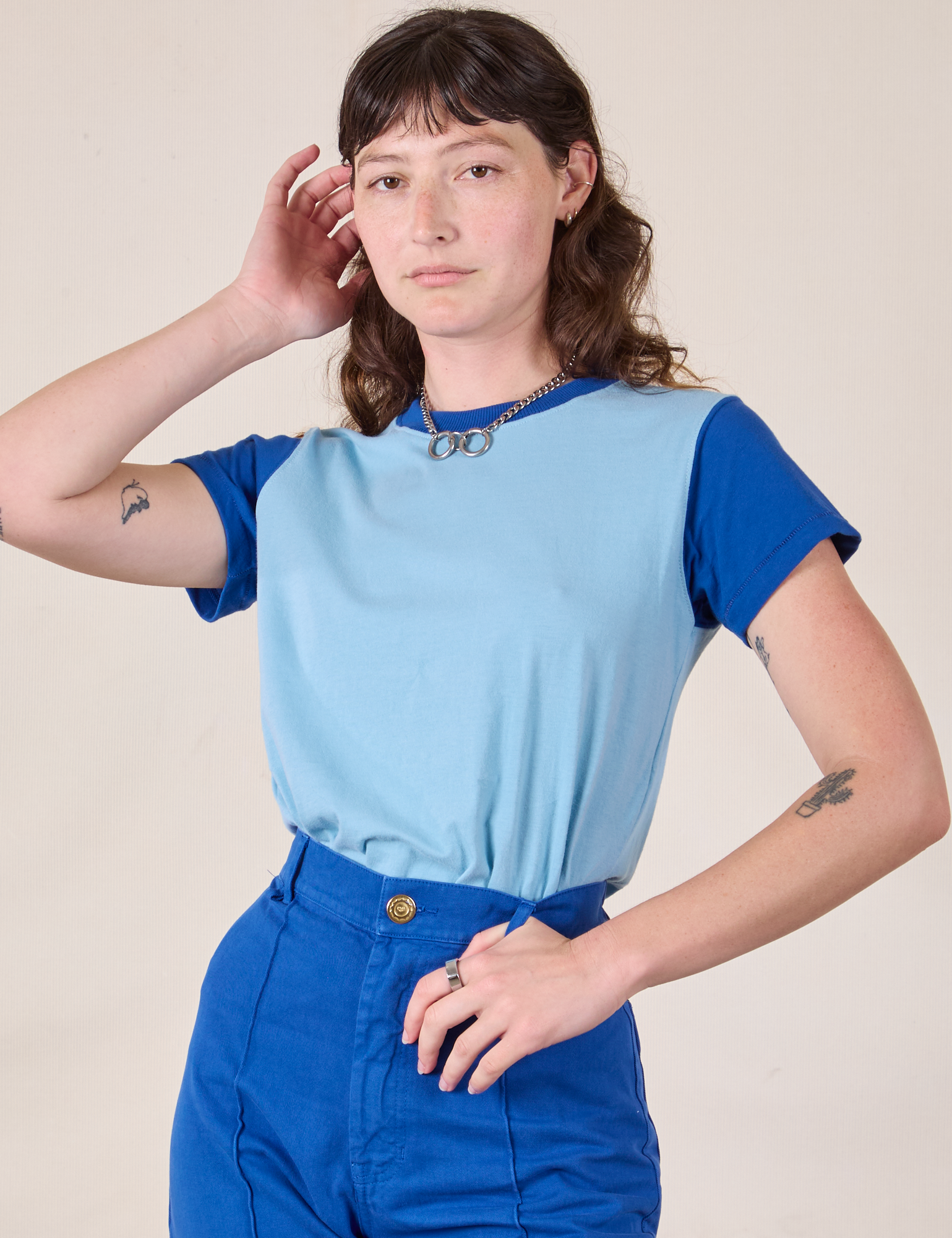 Mismatched Tee in Baby & Royal Blue on Alex