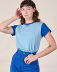 Mismatched Tee in Baby & Royal Blue on Alex
