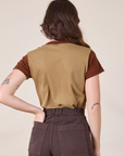 Mismatched Tee in Tan & Brown back view on Alex