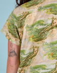 Pantry Button-Up in Ocean and Sky close up back shoulder on Alex