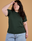Ashley is 5’7” and wearing L Organic Vintage Tee in Swamp Green