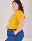 Organic Vintage Tee in Sunshine Yellow side view on Ashley
