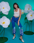 Paintstamped Work Pants in Daisy and Cropped Tank in Vintage Tee White on Alex