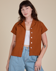 Pantry Button-Up in Burnt Terracotta worn by Alex