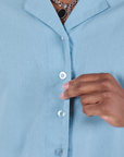 Pantry Button-Up in Baby Blue front close up on Isaac