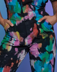 Short Sleeve Jumpsuit in Rainbow Magic Waters front close up on Tiara