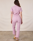Short Sleeve Jumpsuit in Lilac back view on Alex