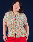 Ashley is 5'7" and wearing L Off-White Strawberry Pantry Button-Up