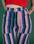 Front close up of Work Pants in Pacific Stripe on Alex