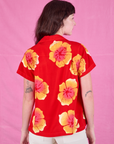Paintstamped Pantry Button-Up in Mustang Red back view on Alex