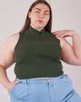 Marielena is 5'8" and wearing XL Sleeveless Essential Turtleneck in Swamp Green