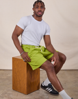 Sweat Shorts in Gross Green and stone white Jr. Varsity Tee on Isaac