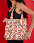 Hot Stuff Printed Shopper Tote worn over shoulder of model