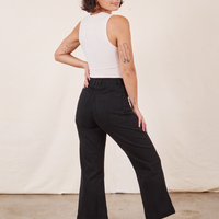 Western Pants in Basic Black back view on Soraya wearing vintage off-white Tank Top