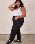 Side view of Western Pants in Basic Black and Cropped Tank in Vintage Tee Off-White