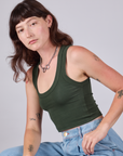 Cropped Tank Top in Swamp Green on Alex