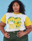 Morgan is 5’5’” and wearing L Anniversary Tee in Lemon