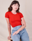 Baby Tee in Mustang Red worn by Alex