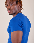 Baby Tee in Royal Blue side close up on Isaac
