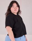 Cropped Burly Tee in Basic Black side view on Ashley