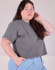 Cropped Burly Tee in Washed Grey angled front view of Cropped Burly Tee in Washed Grey